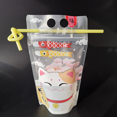 購入 プリプリント マット クリア スタンドアップ 飲み袋 掛ける穴とカラフルなストロー online manufacture