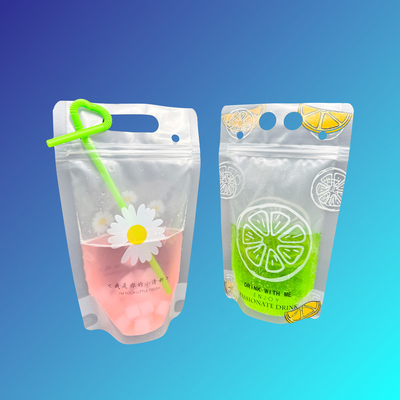 購入 500ml ニース デイジー オレンジ デザイン フロスト 透明 スタンドアップ プラスチックの飲み袋 online manufacture
