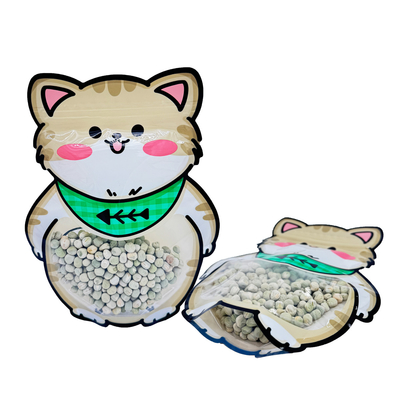 購入 カスタム 脂肪 かわいい 猫 形 切断 印刷 スタンドアップ バッグ 上に Ziplock と 透明 窓 スナック 食品 梱包 online manufacture