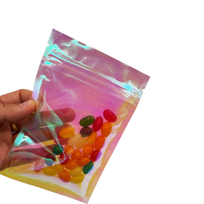 購入 カスタム ピンク レインボー カラー ホログラフィック フラット ジッパー ポケット 3 面 封印された袋 食品,アクセサリー,化粧品の梱包 online manufacture