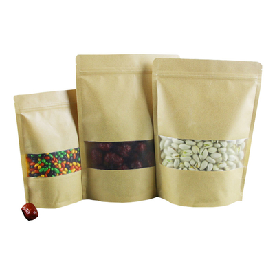 購入 防水プラスチックラミナット 再開可能なジップロック 茶,コーヒー豆,食品包装のための窓付きブラウンクラフトバッグ online manufacture