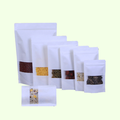 購入 カスタム印刷 立体白色クラフト紙袋 チップロック 立方形の窓 食品 スナック キャンディ 収納パック online manufacture