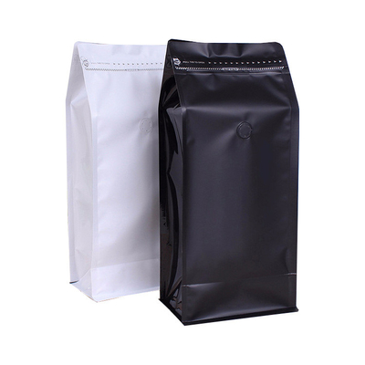 購入 1lb 白黒 高壁 平底コーヒーバッグ バルブ再閉可能なサイドジッパーを持つアルミ製紙 online manufacture