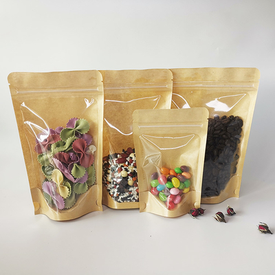 購入 前面 透明 後面 ブラウン クラフト バッグ 食品 梱包 収納用 Ziplock を 備えた スタンドアップ クラフト バッグ online manufacture