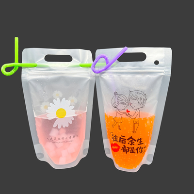 17オンス リクラッシブルジッパー スムージージュース スタンドアップ 飲み袋 掛ける穴 ストローとフンネル
